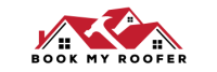 red and black modern roofing specialized logo design
