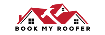 red and black modern roofing specialized logo design